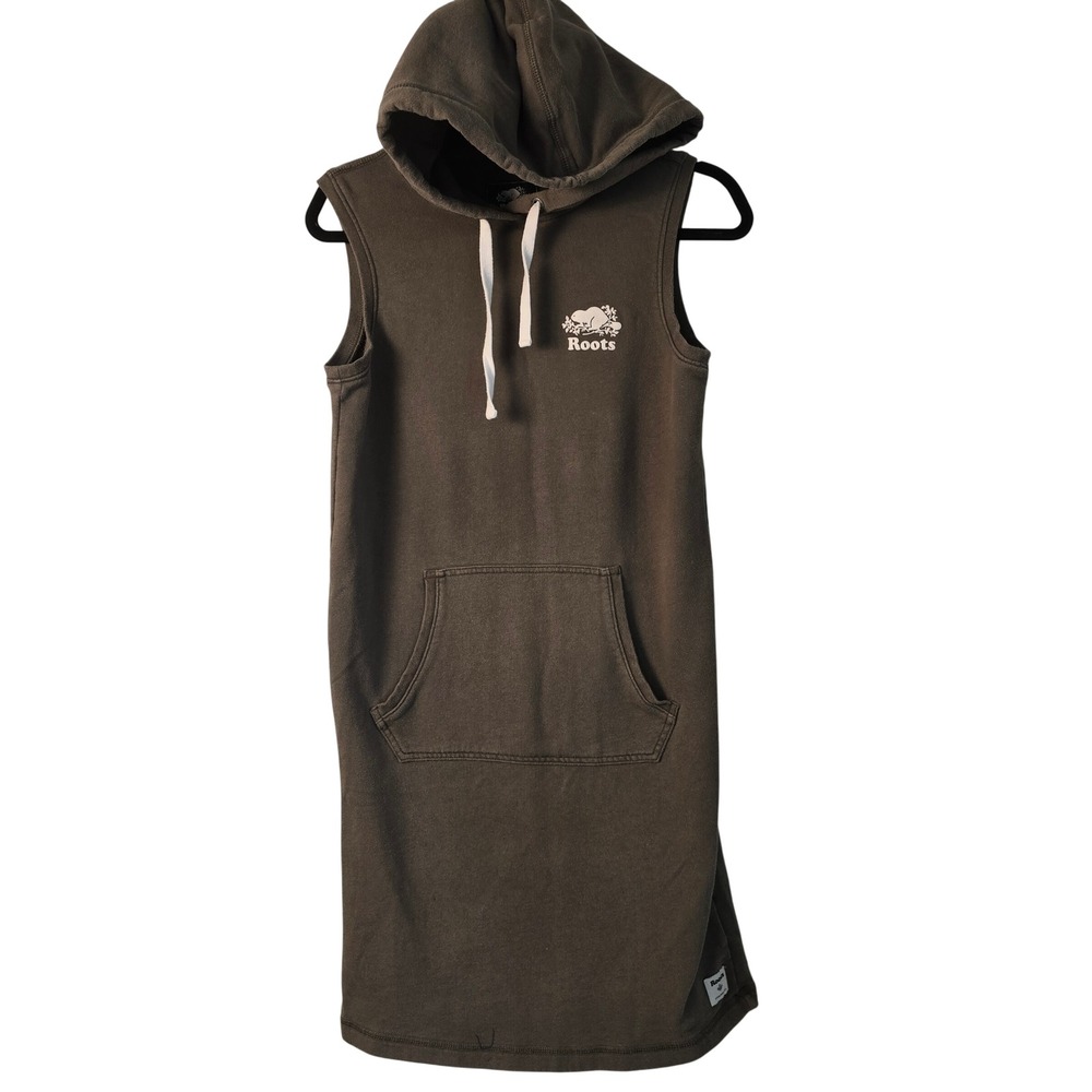 Roots Sleeveless Hoodie Dress Forest Green‎ Kangaroo Pocket XS